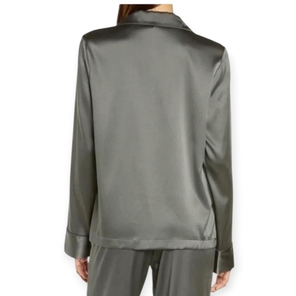 NWT SKIMS Stretch Silk Luxury Pajama Top Gunmetal 3X - Picture 3 of 4